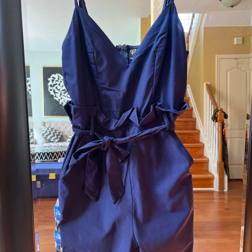 Windsor Navy Blue Spaghetti Strap Back Zip Sleeveless Jogger Style Jumpsuit